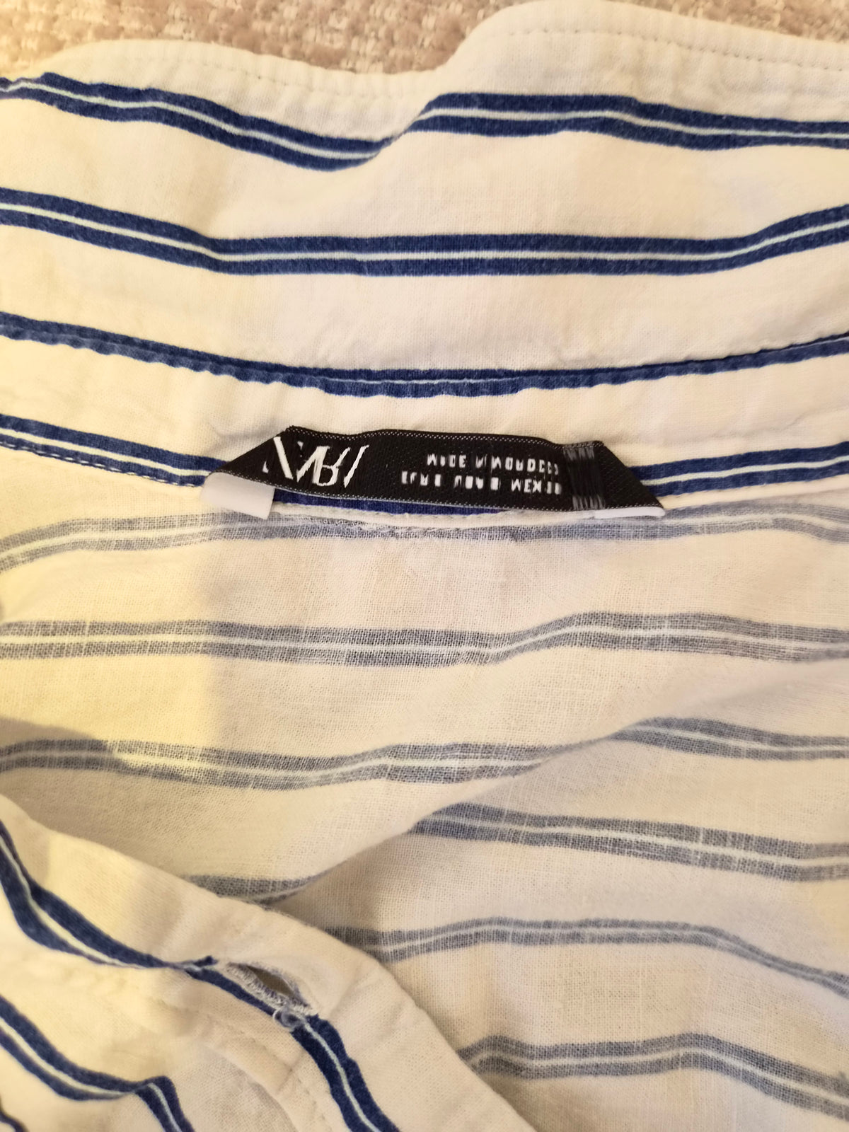 ZARA Navy & White Striped Cropped Shirt – Size S