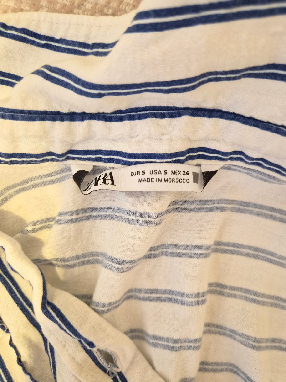 ZARA Navy & White Striped Cropped Shirt – Size S