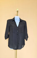 BCX Black Sheer Button-Up Blouse