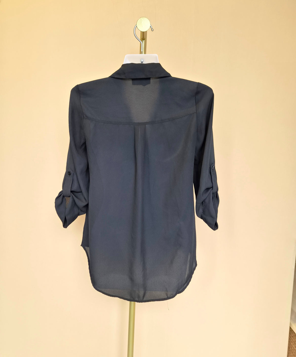BCX Black Sheer Button-Up Blouse