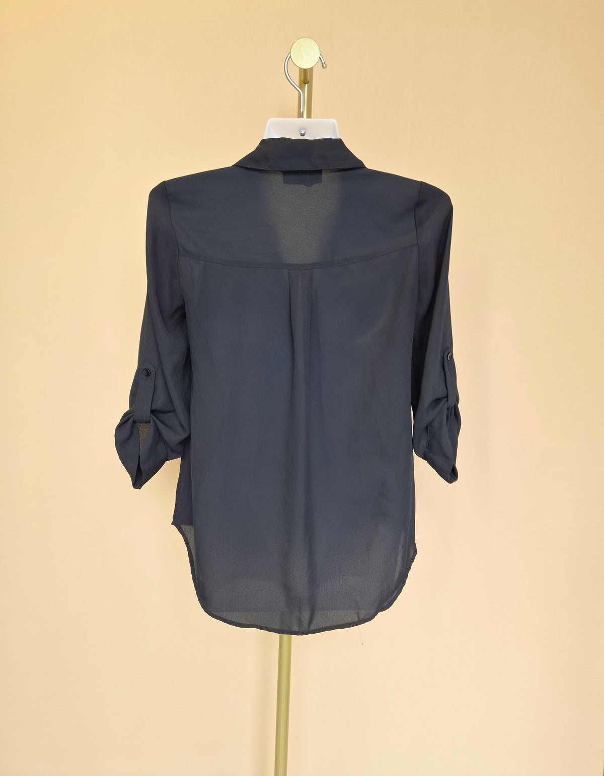 BCX Black Sheer Button-Up Blouse