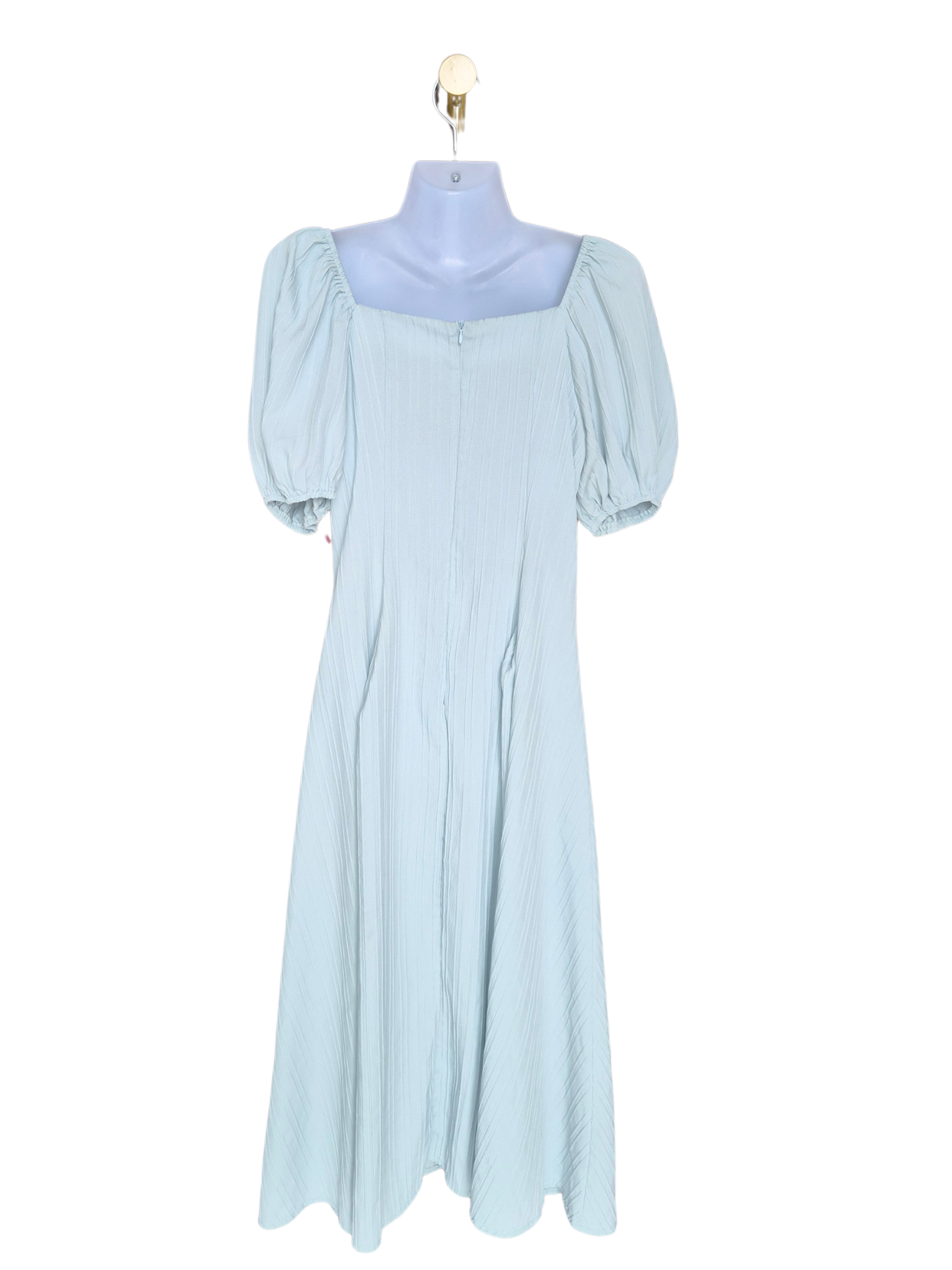 Lovito Sage Green Puff Sleeve Midi Dress