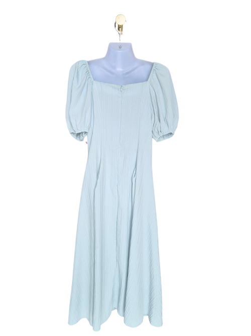 Lovito Sage Green Puff Sleeve Midi Dress
