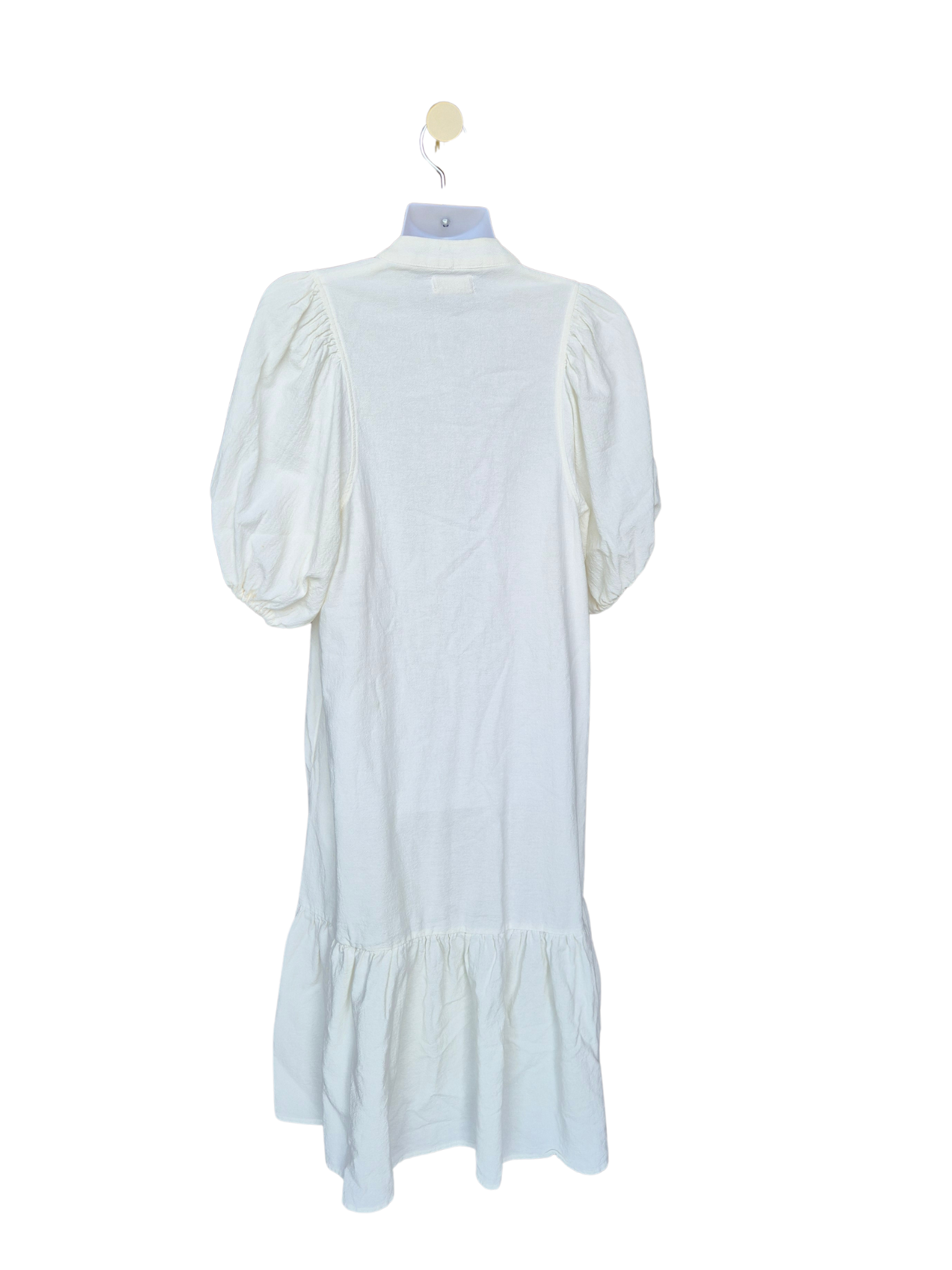 Cream Puff Sleeve Button-Front Midi Dress Free Size