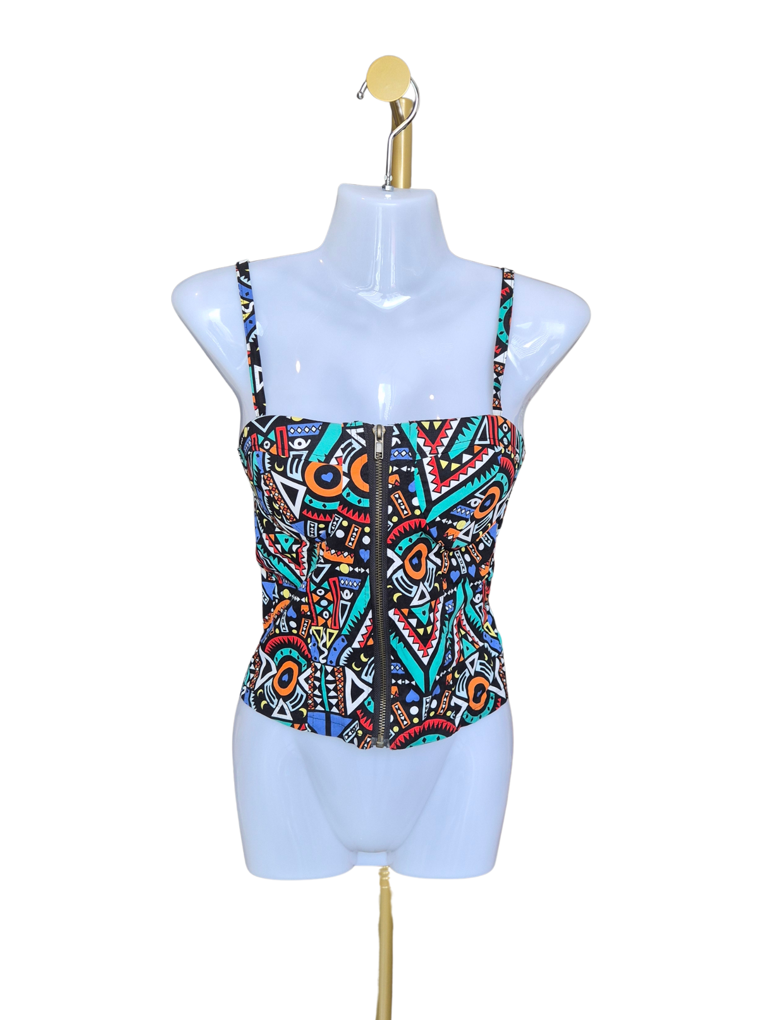 Geometric Print Corset Cami Top – Size S (Estimated)