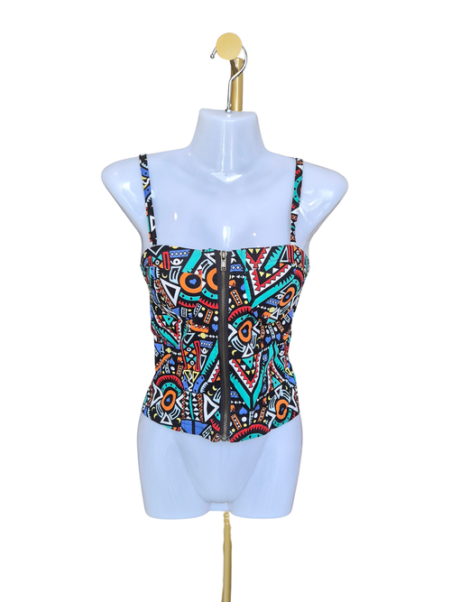 Geometric Print Corset Cami Top – Size S (Estimated)