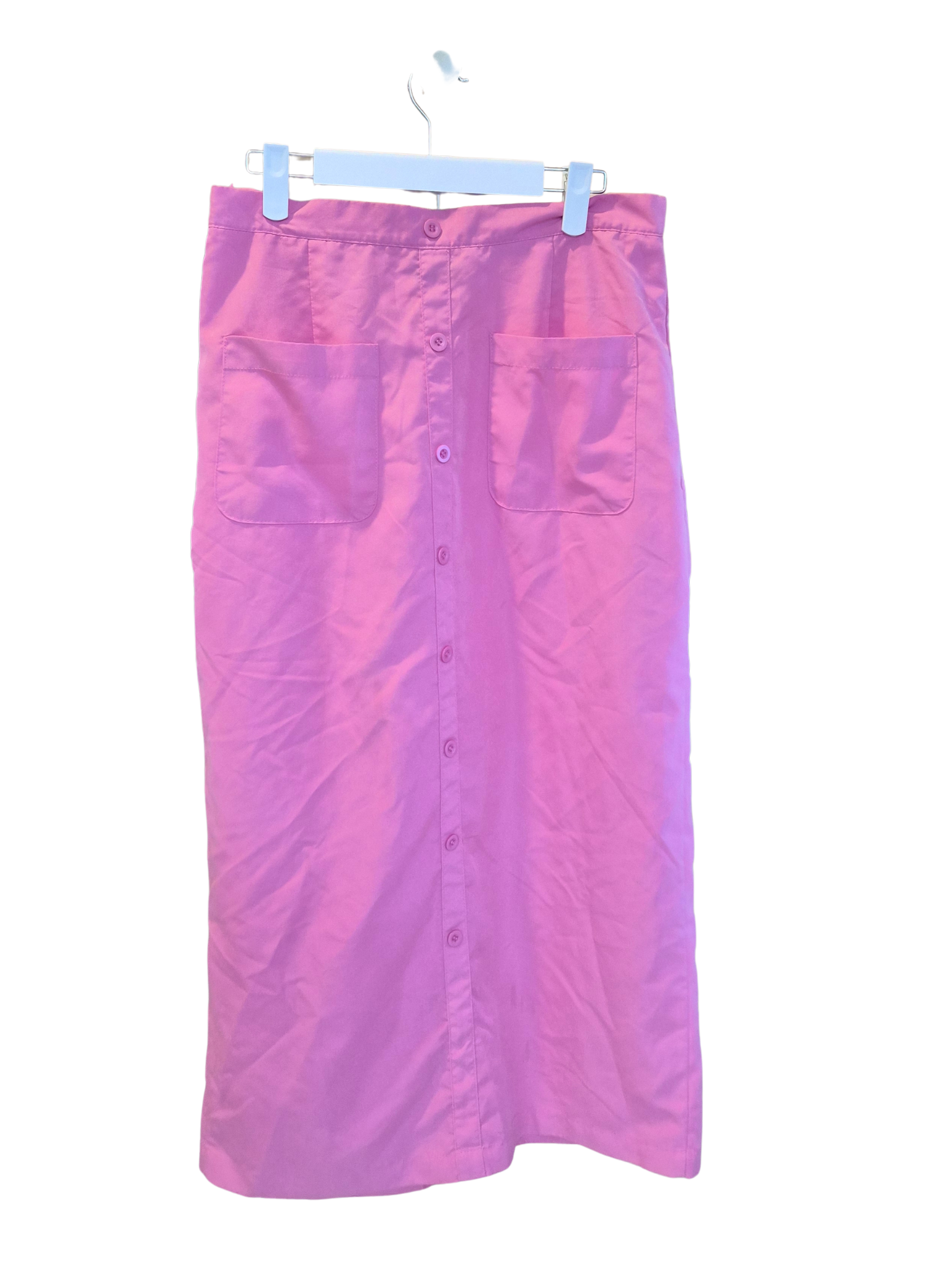 VONDA Pink Button-Front Midi Skirt with Pockets