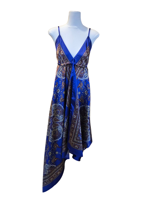 Blue Paisley Asymmetrical Slip Dress