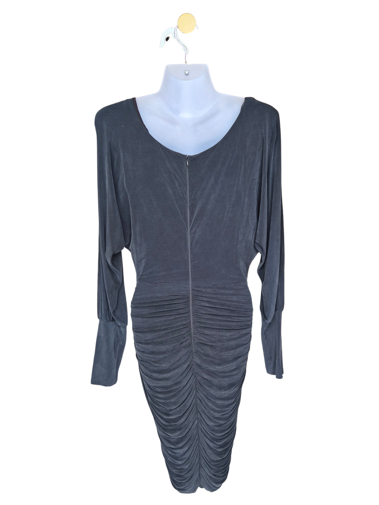 Charcoal Ruched Long Sleeve Bodycon Dress Size M