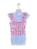 Faballey Pink Floral Ruched Crop Top – Size XS