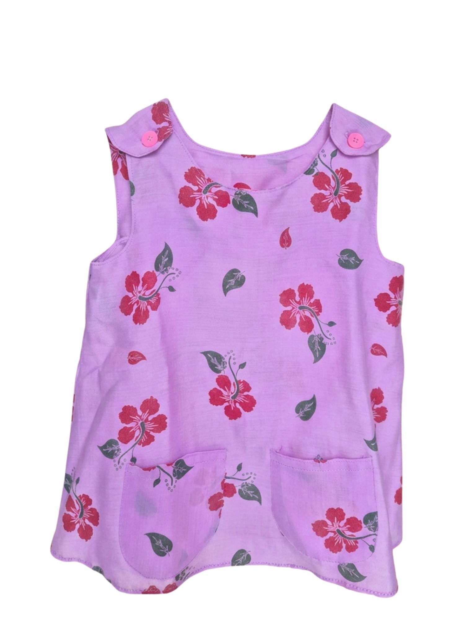 Handmade Pink Hibiscus Top & Trousers Set – Size 1–2 Years