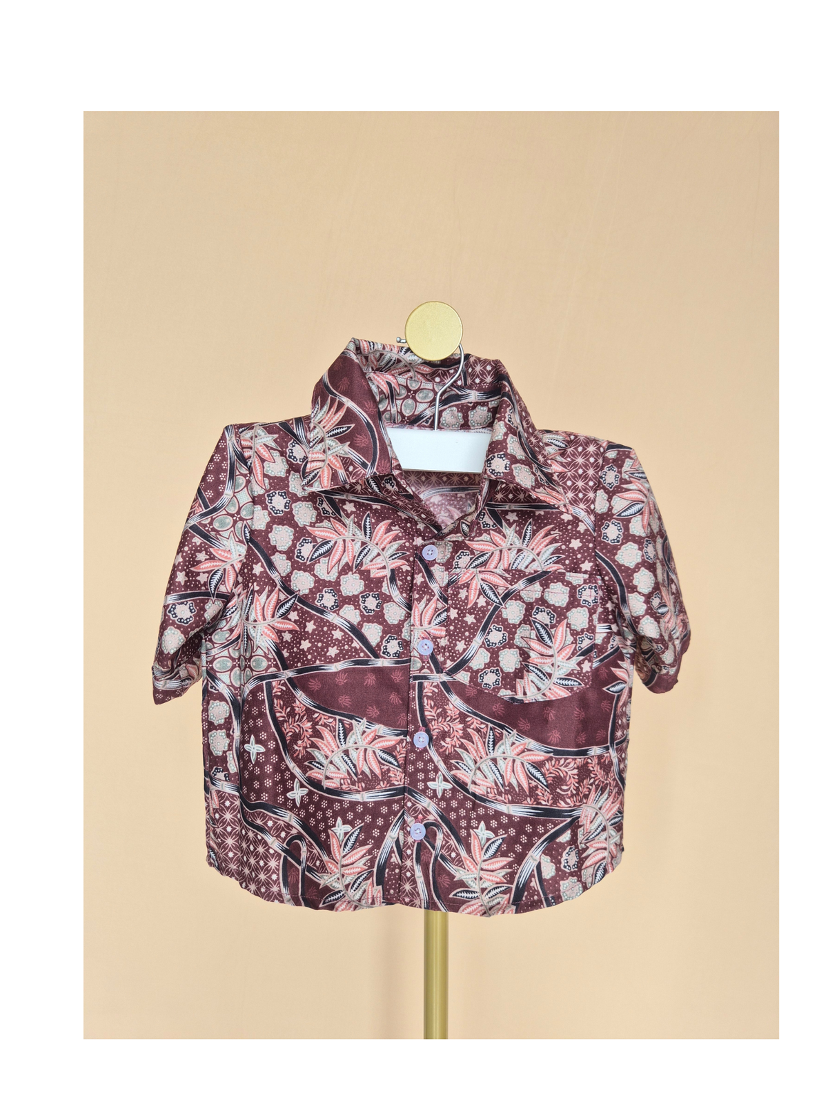 Handmade Maroon Print Shirt & Navy Shorts Set – Size 1–2