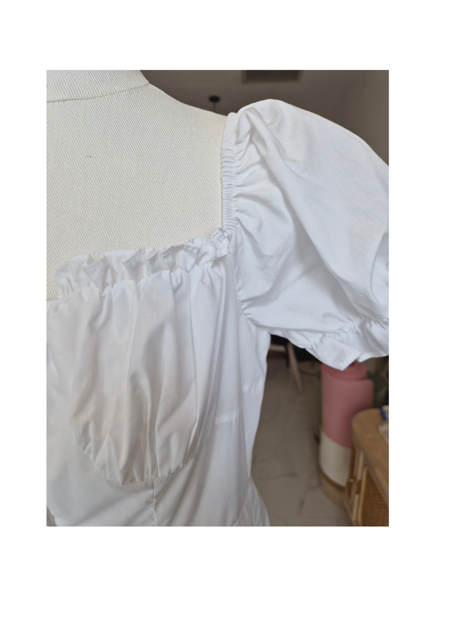 White Puff Sleeve Midi Dress