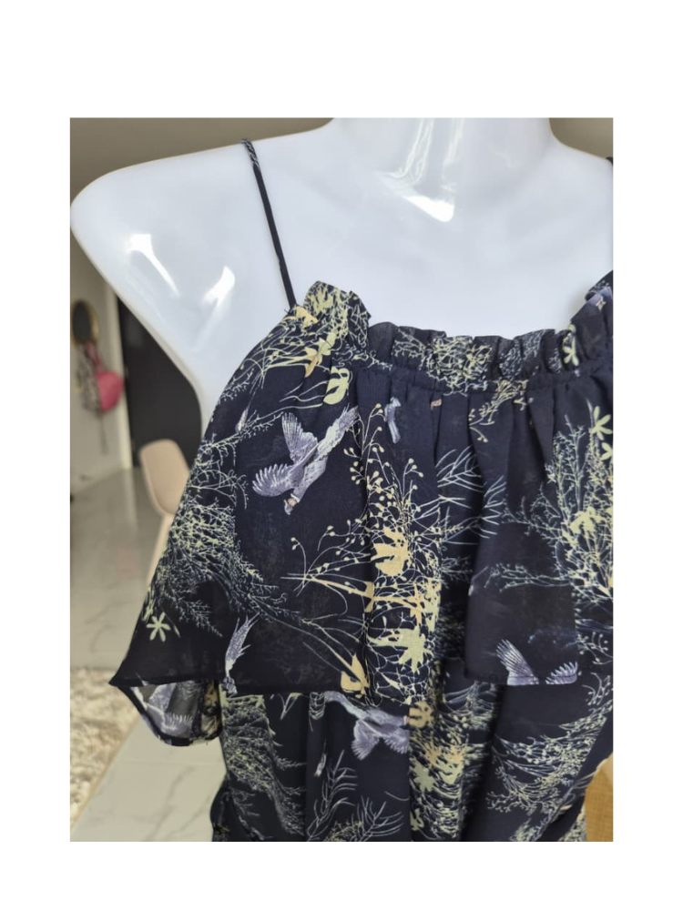 Navy Floral Ruffle Cami Dress – Size S