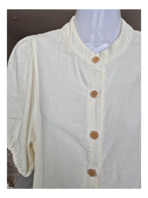 Cream Puff Sleeve Button-Front Midi Dress Free Size