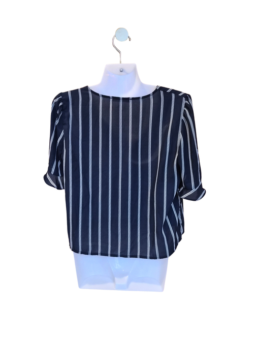MNG Casual Navy Stripe Button-Front Blouse – Size M