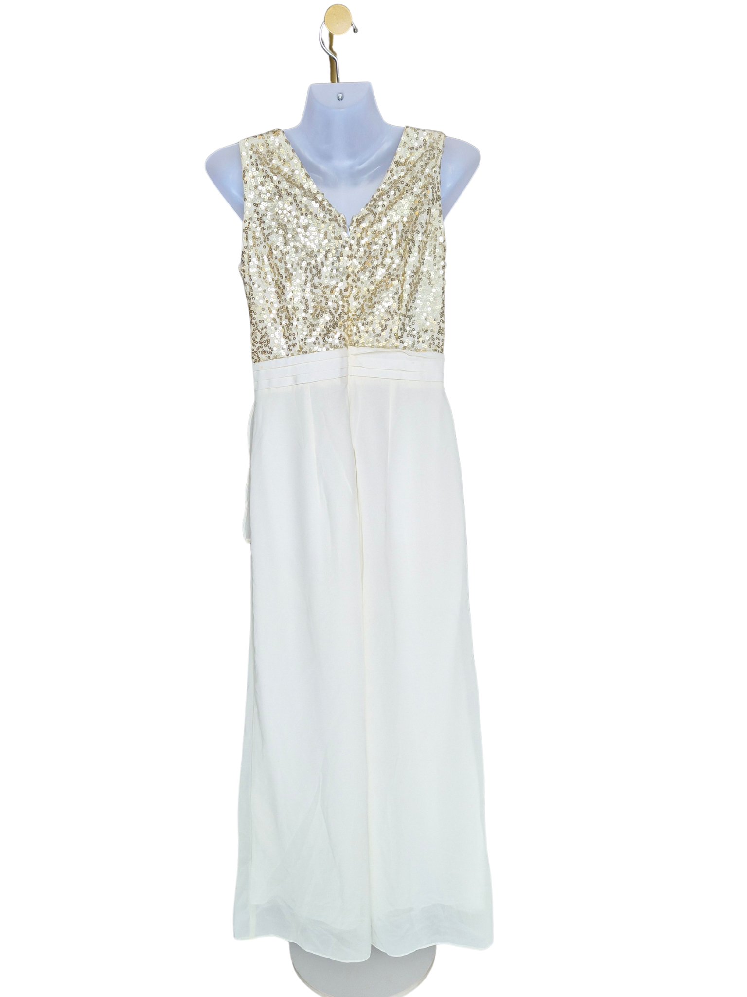 Miss Chase White & Gold Sequin Evening Gown