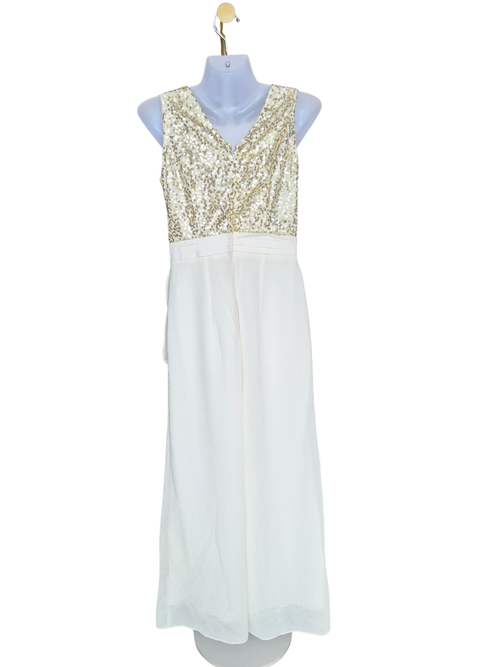 Miss Chase White & Gold Sequin Evening Gown