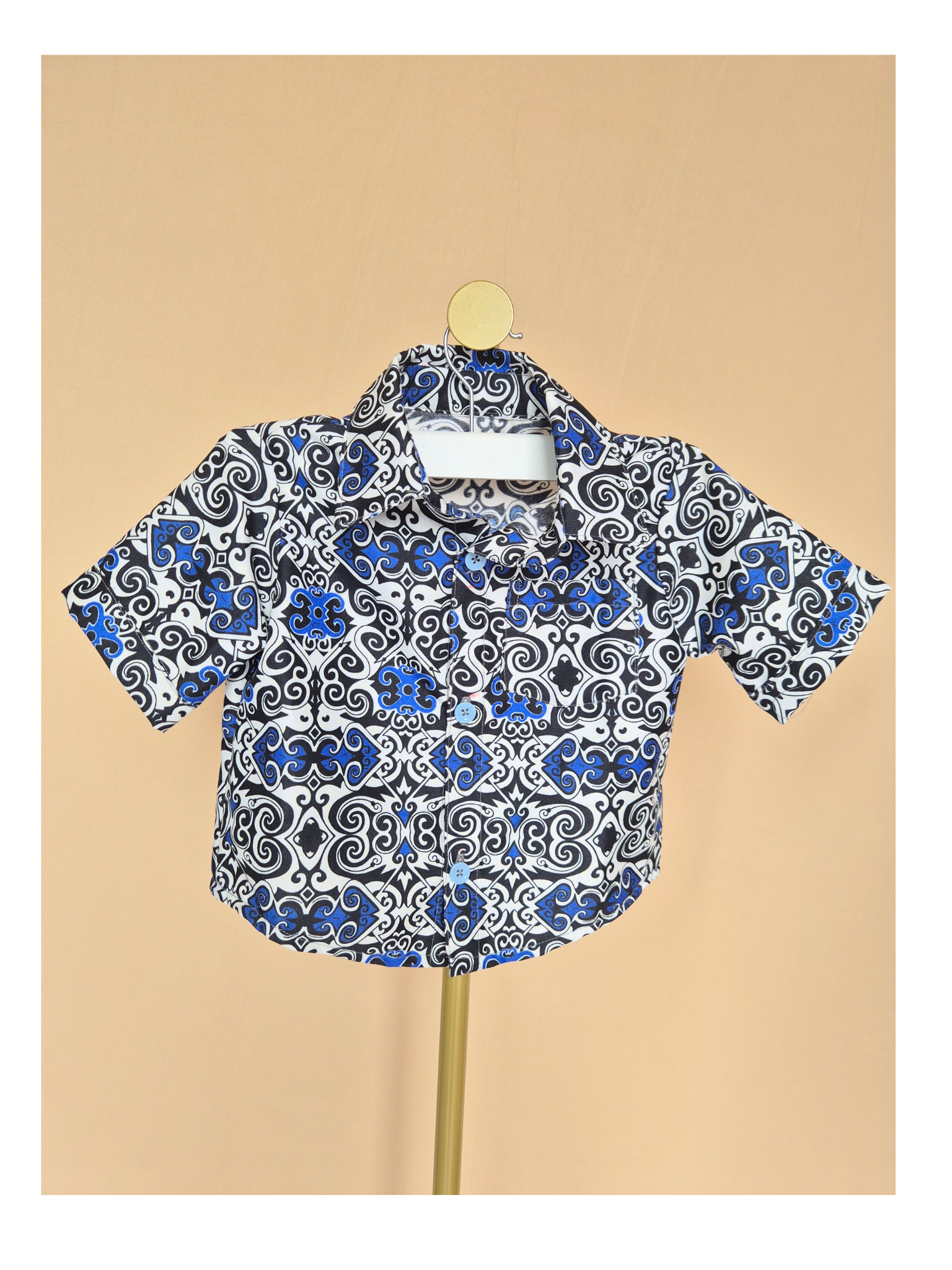 Handmade Blue Print Shirt & Shorts Set – Size 1–2