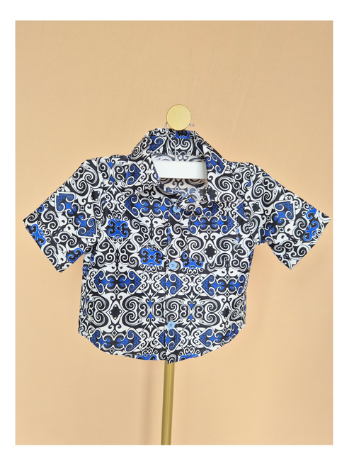 Handmade Blue Print Shirt & Shorts Set – Size 1–2