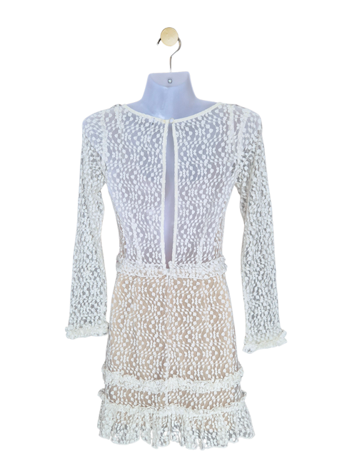 Indikah White Lace Long Sleeve Mini Dress