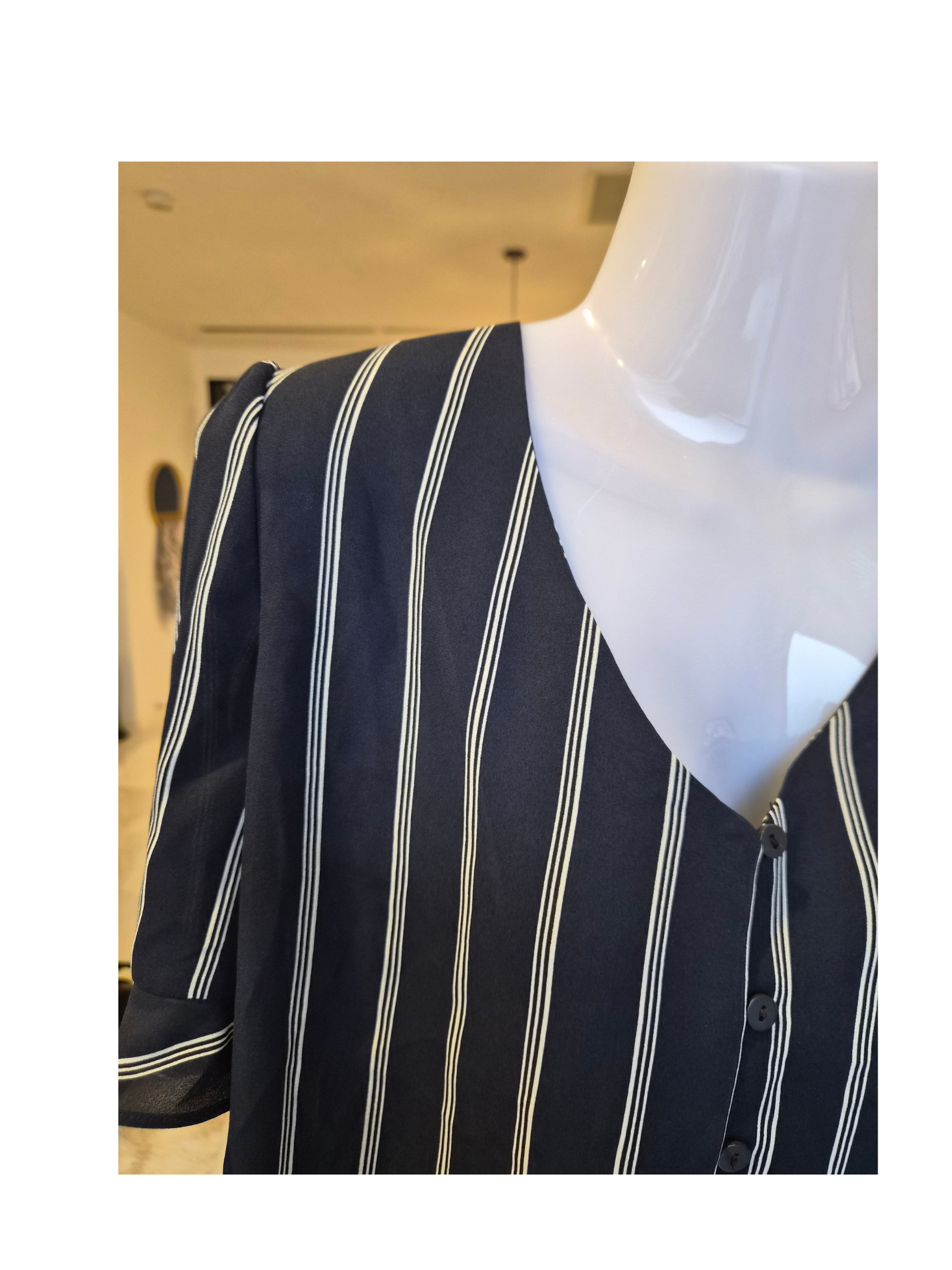 MNG Casual Navy Stripe Button-Front Blouse – Size M