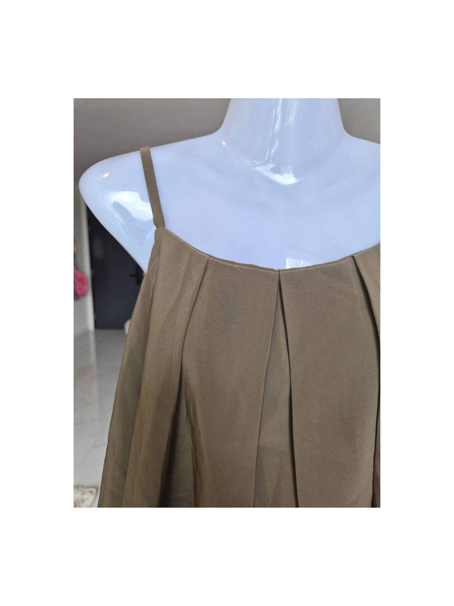 Olive Layered Flowy Cami Top – Size S (Estimated)