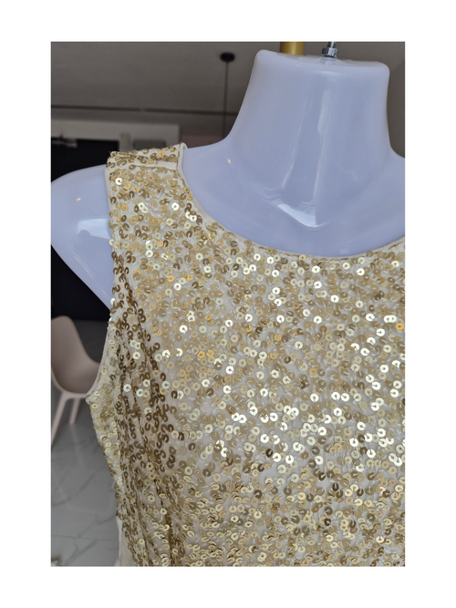 Miss Chase White & Gold Sequin Evening Gown