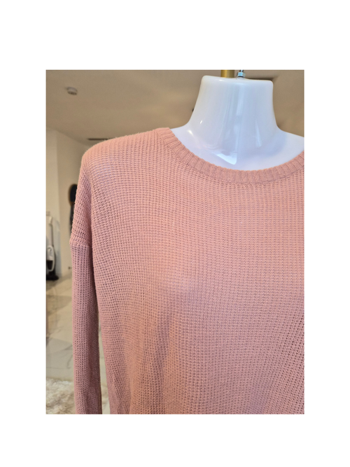 Soft Pink Waffle Knit Sweater – Size S (estimated)