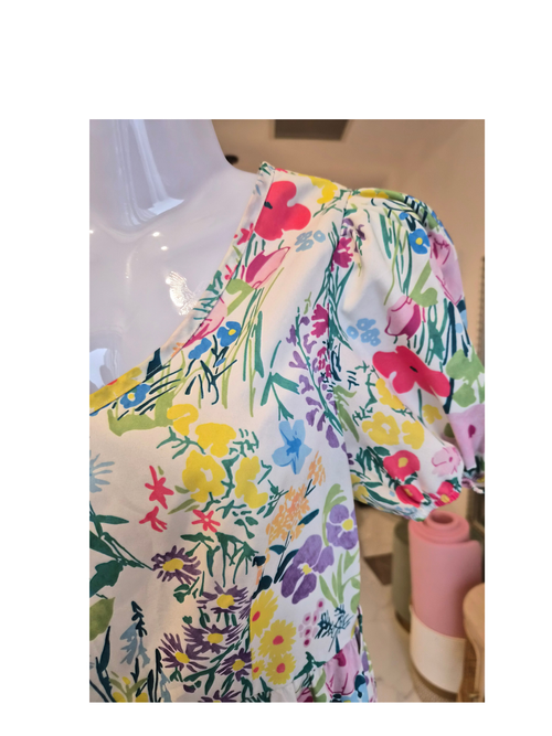 Lovito Floral Puff Sleeve Midi Dress