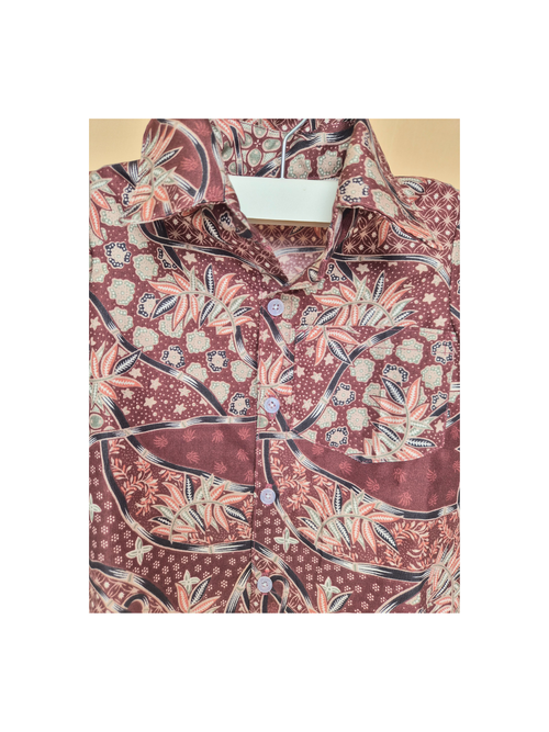 Handmade Maroon Print Shirt & Navy Shorts Set – Size 1–2