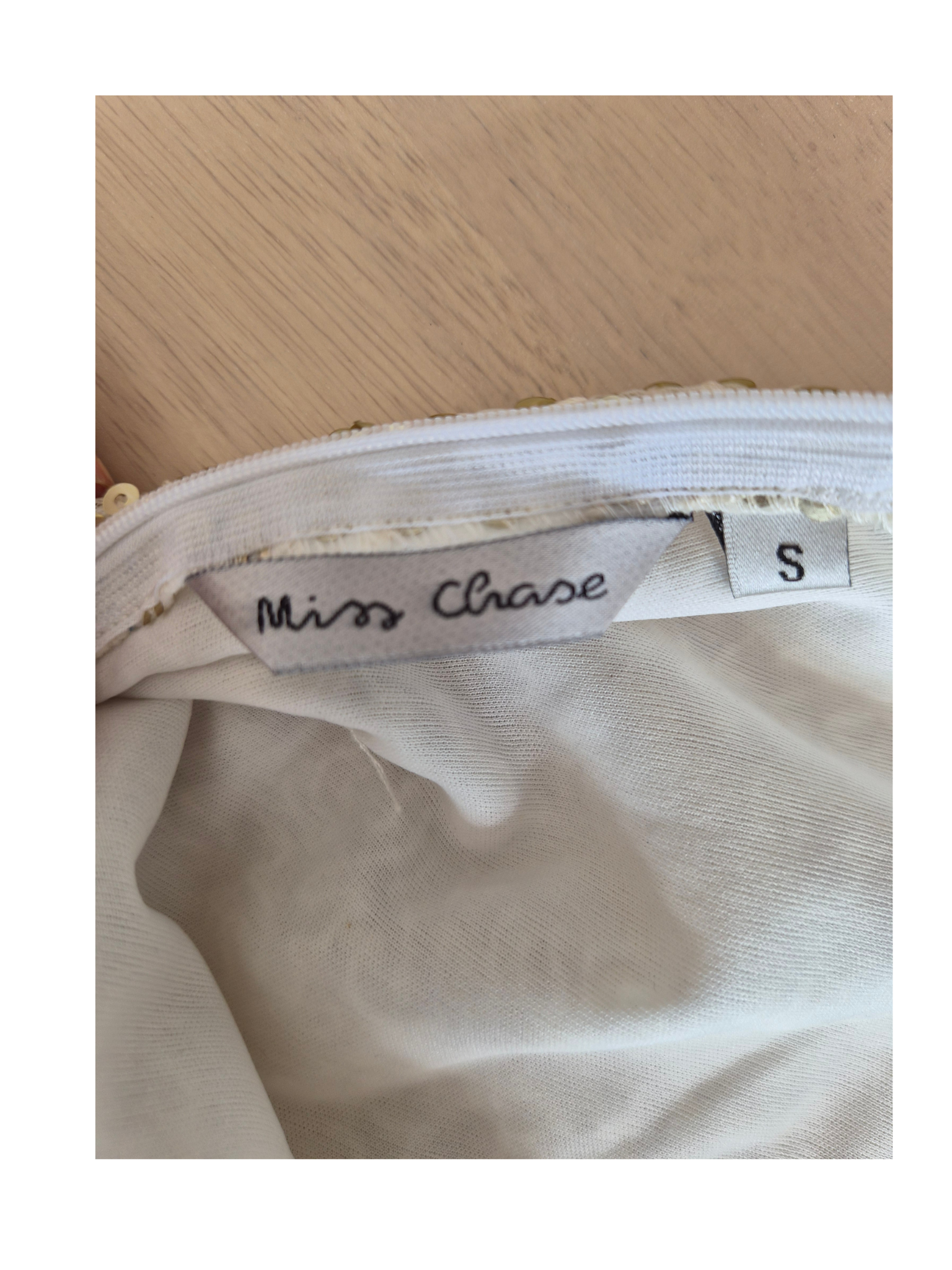 Miss Chase White & Gold Sequin Evening Gown