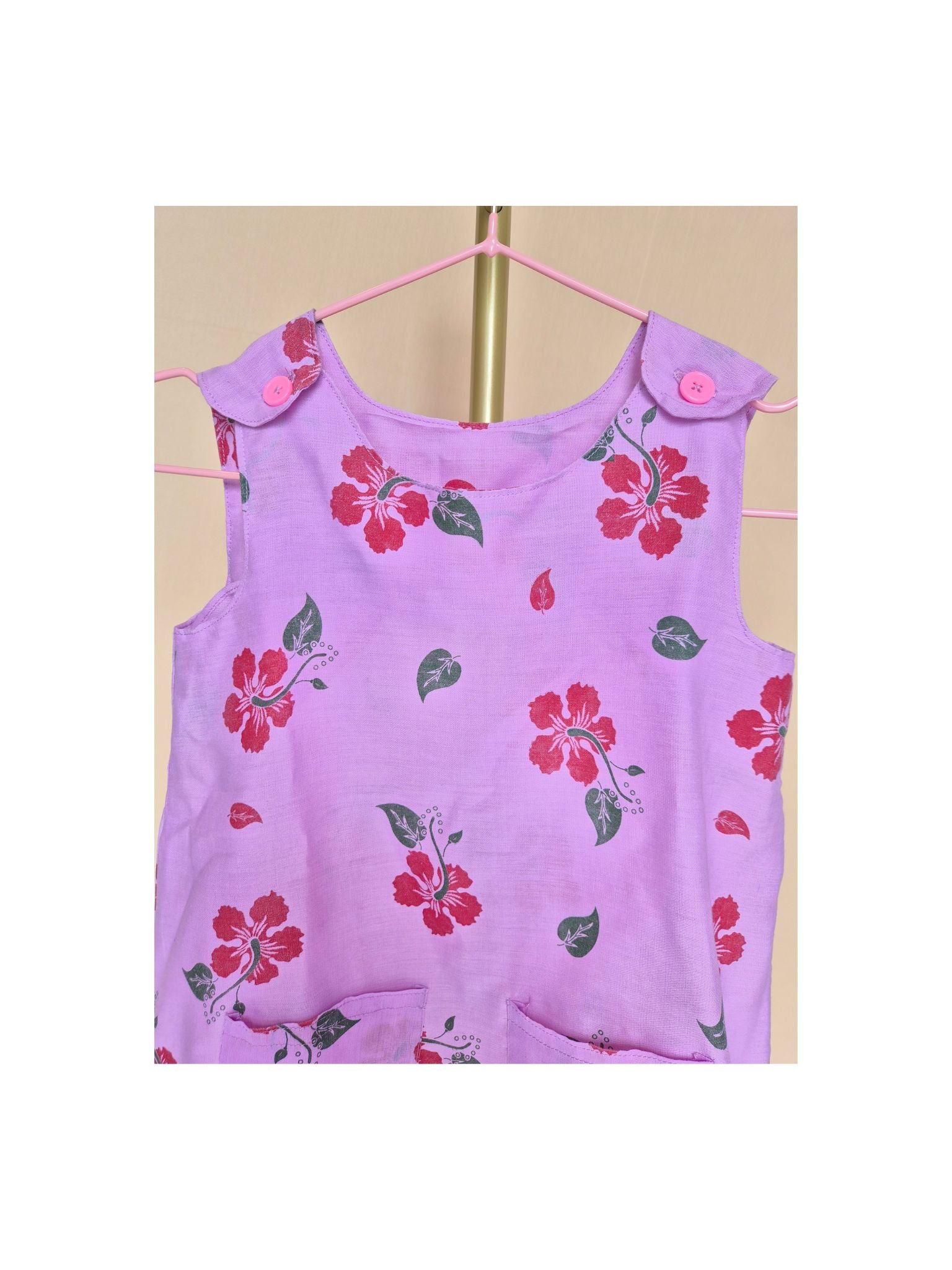 Handmade Pink Hibiscus Top & Trousers Set – Size 1–2 Years