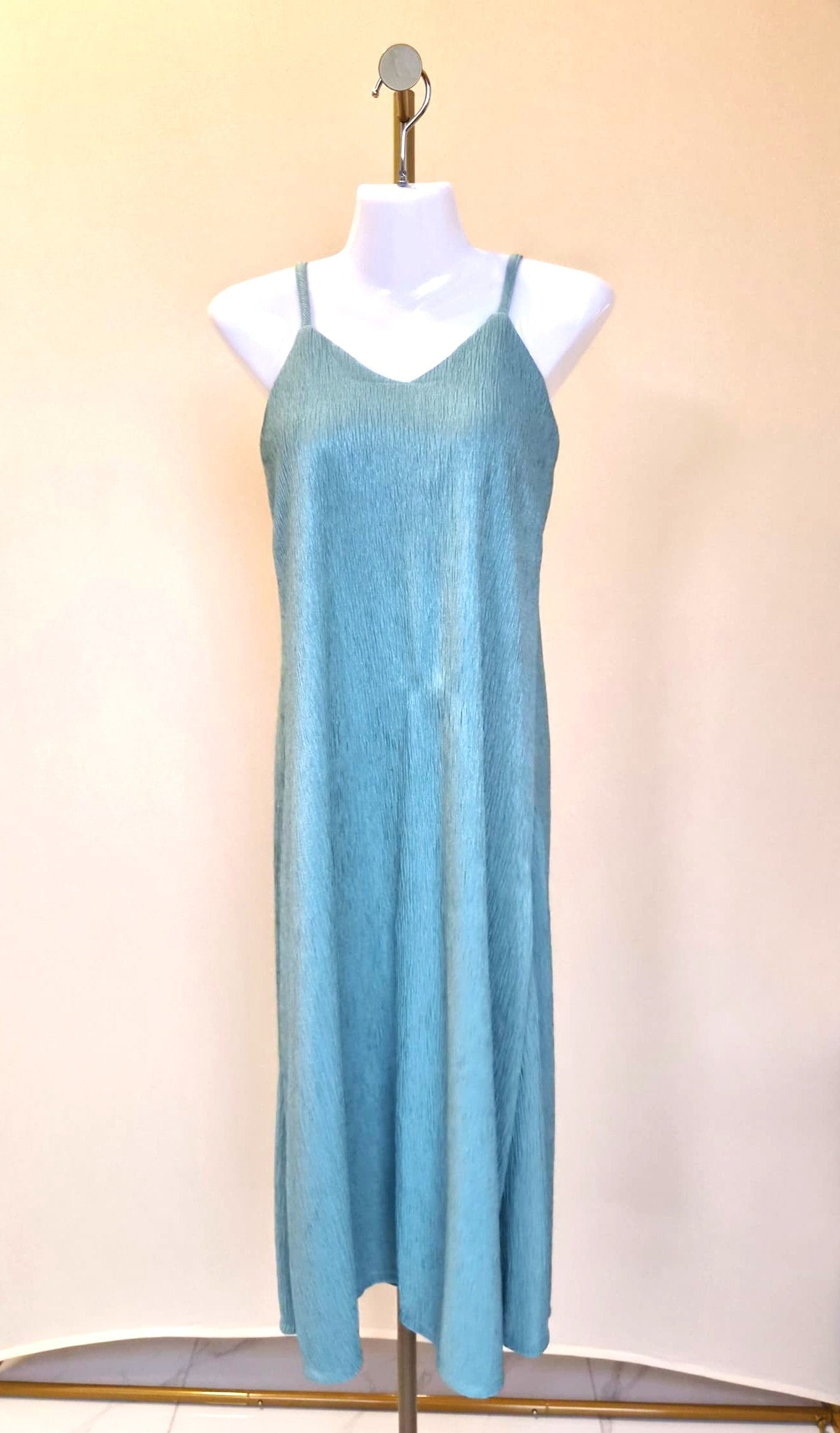 Textured Aqua Slip Maxi Dress (Size S)
